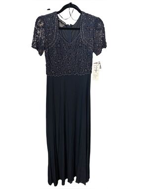 Nordstrom Navy Beaded Short-Sleeve Maxi Dress